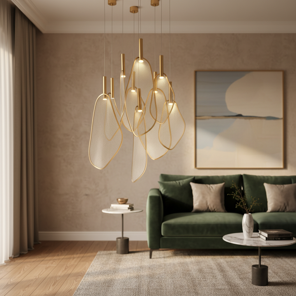 Elegant Pendant Light | Gold Fan-Shaped Design with Ample Illumination | Stylish Kitchen Pendant Lighting for Any Space