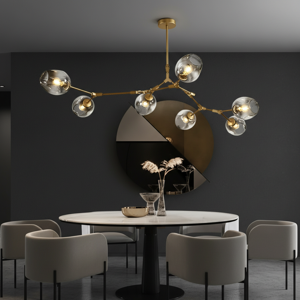 Modern Chandelier Light | Floating Circular Design with Adjustable Height | Stylish Fixture for Dining Room Elegance