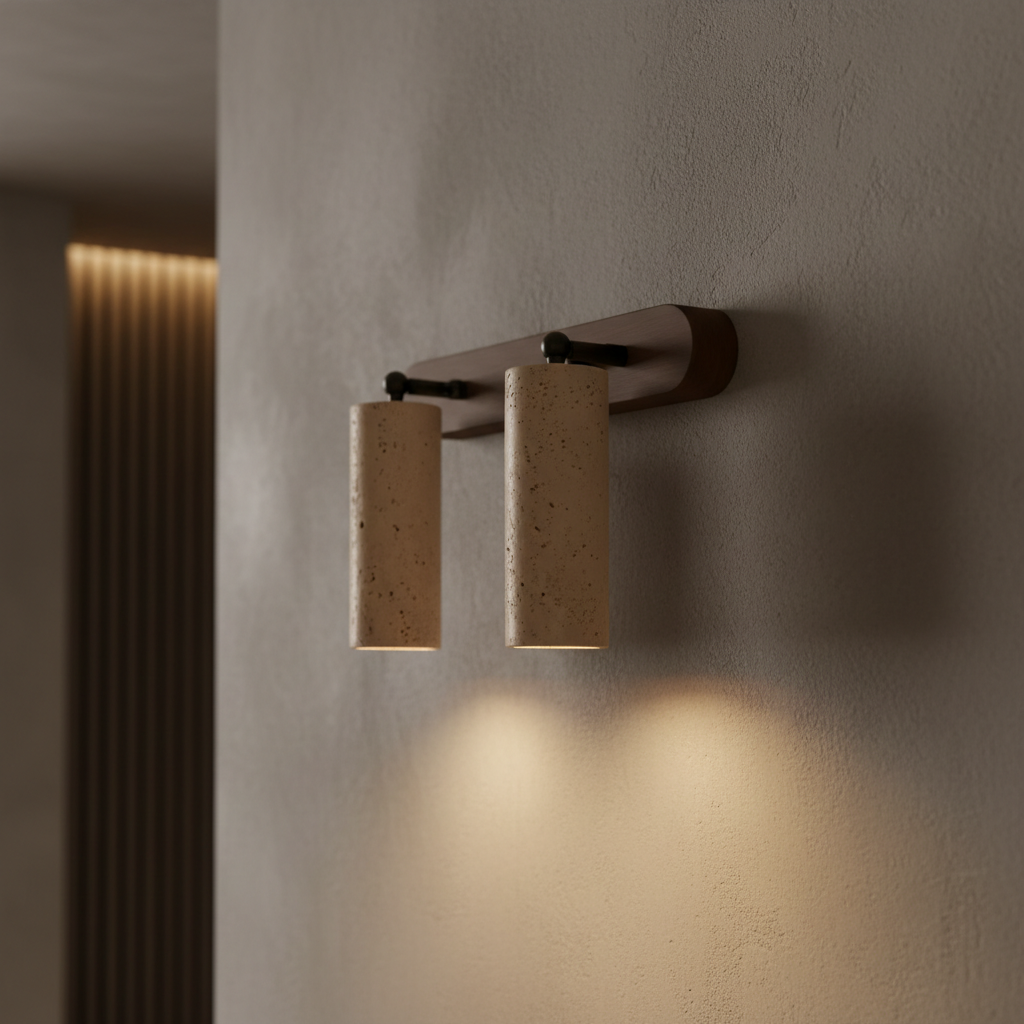 Modern Travertine Wall Sconce Light with Swiveling Head | Energy-Efficient LED for Versatile Home Lighting