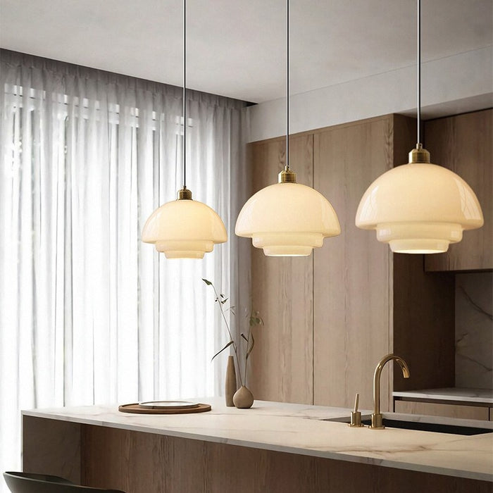 Astria Ivory Glass Pendant Light For Retro
