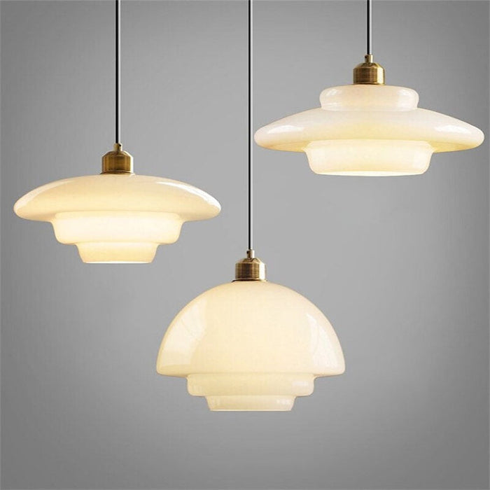 Astria Ivory Glass Pendant Light For Retro