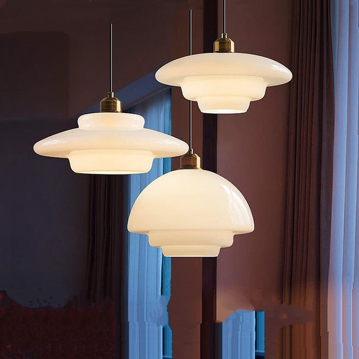 Astria Ivory Glass Pendant Light For Retro