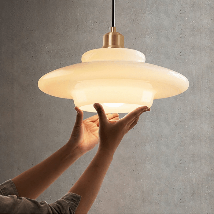 Astria Ivory Glass Pendant Light For Retro