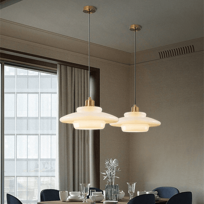 Astria Ivory Glass Pendant Light For Retro