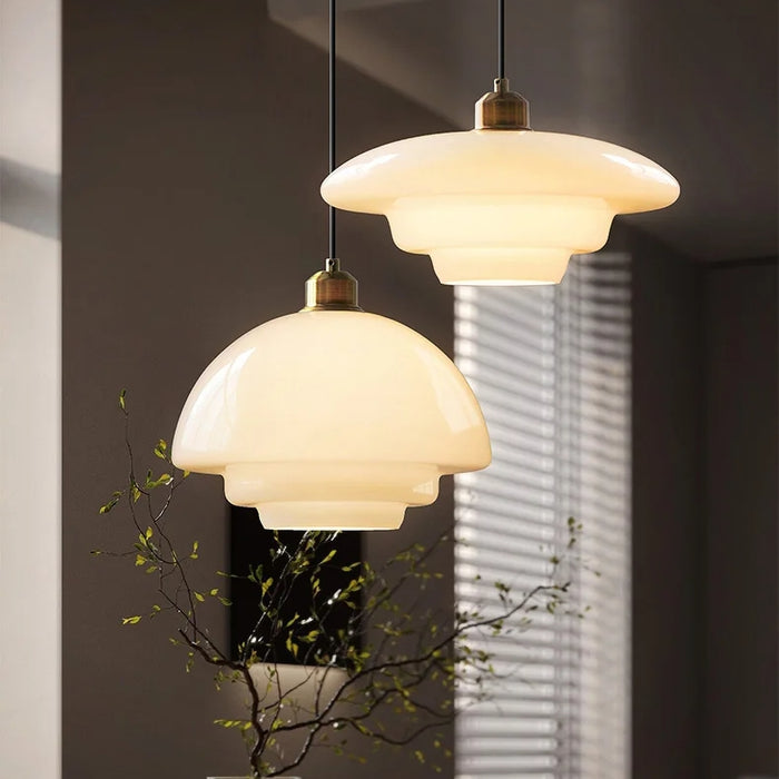 Astria Ivory Glass Pendant Light For Retro