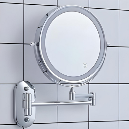 LED Wall Mirror with Chrome Frame and Magnifier