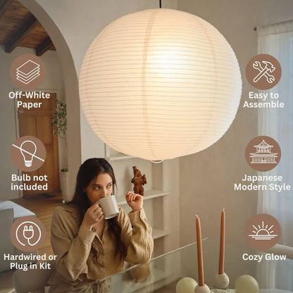 Japanese Rice Paper Lantern Ceiling Light – Minimalist Japandi Pendant Lamp