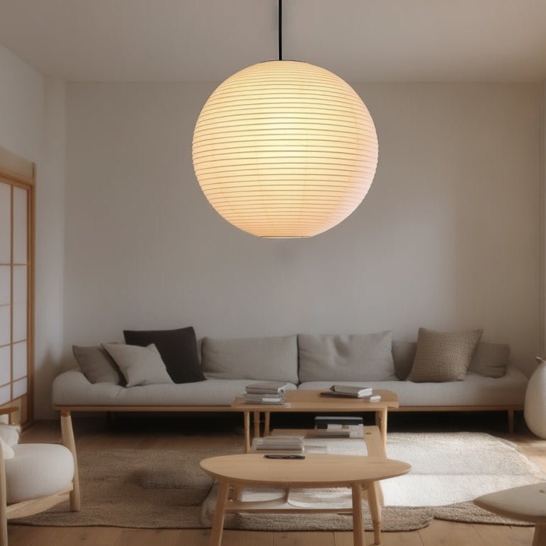 Japanese Rice Paper Lantern Ceiling Light – Minimalist Japandi Pendant Lamp
