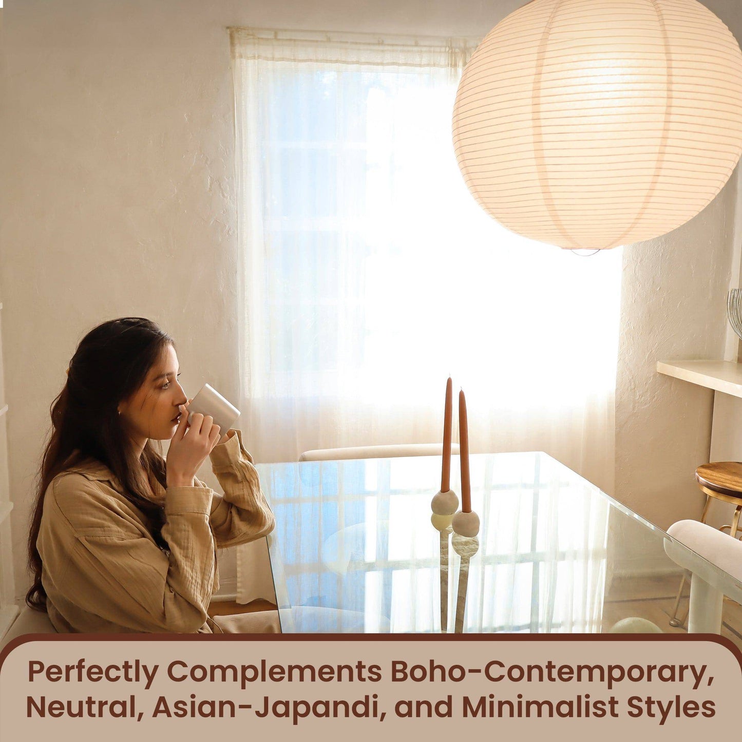 Japanese Rice Paper Lantern Ceiling Light – Minimalist Japandi Pendant Lamp