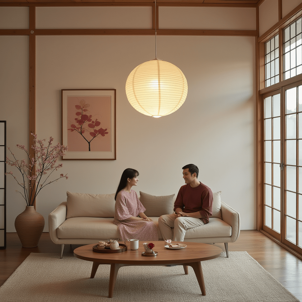 Japanese Rice Paper Lantern Ceiling Light – Minimalist Japandi Pendant Lamp