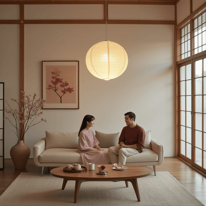 Japanese Rice Paper Lantern Ceiling Light – Minimalist Japandi Pendant Lamp