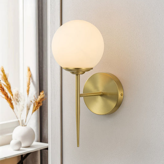 Aether Brass Glass Wall Sconce – Mid-Century Minimalist Design