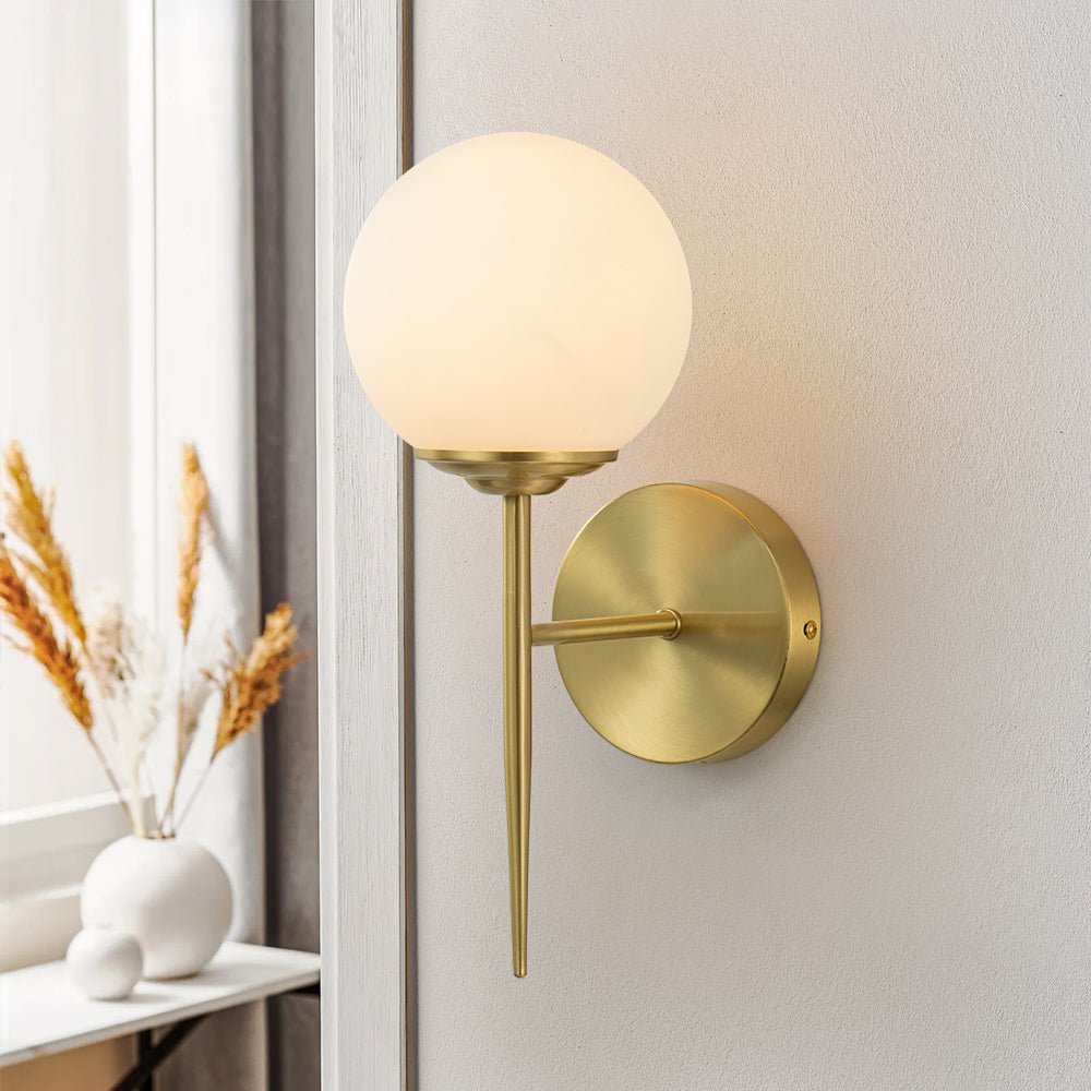 Aether Brass Glass Wall Sconce – Mid-Century Minimalist Design