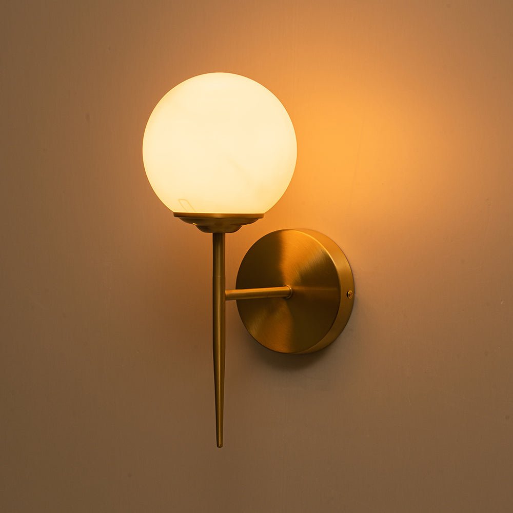 Aether Brass Glass Wall Sconce – Mid-Century Minimalist Design